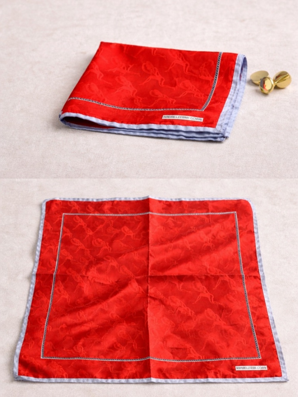 Kieselstein Cord Men’s Gavrovche Print Silk Square Scarf Size 17” X 17” red